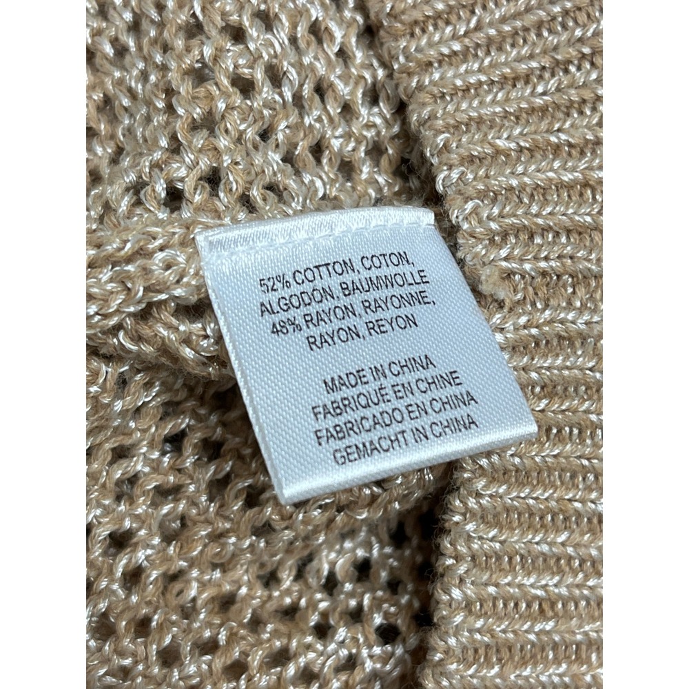 MINNIE ROSE Gold Mesh Sweater Sz L Metallic Tan Crochet Knit Hampton Boho Beachy - Picture 7 of 13